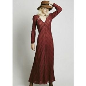 Free People Sandcastles In the Sky Embroidered Maxi Dress Ruby S